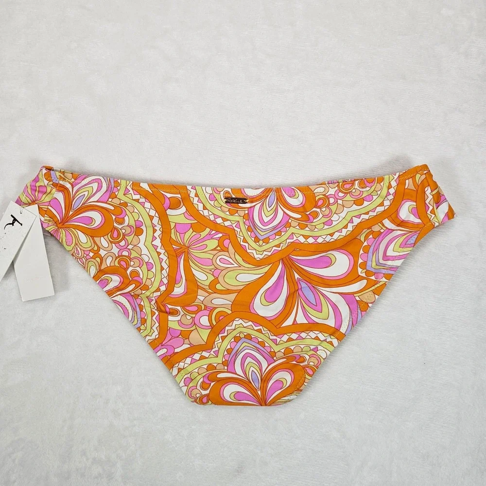 Raisins Sophia Pant Bikini Bottoms Womens Psychedelic Paisley Ruffle Orange‎ M